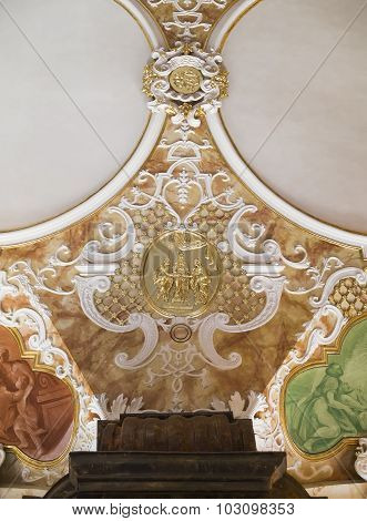 WROCLAW, POLAND - AUGUST 04, 2013: fragment of stucco and interior oratorio Marianum at Wroclaw University. Poland