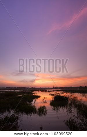 Huayyang Reservoir At Sunset