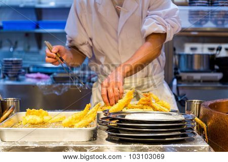 Cooking of Tempura, japanese cuisine