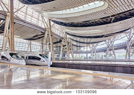 Beijing, China- May 23, 2015: High Speed Train At The Railways Station Of  Beijing. Speed Train Is