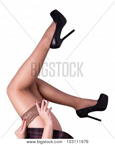 Legs In Stockings Isolated On White Background