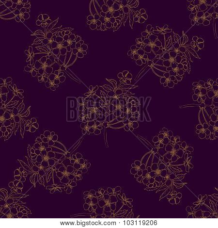 Hand Drawn Cherry Blossom Brunches Seamless Pattern. Sakura Blooming