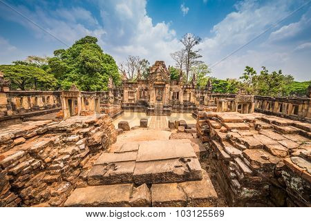 Prasat Muang Tam historical park is Castle Rock old Architecture about a thousand years ago at Buriram ProvinceThailand