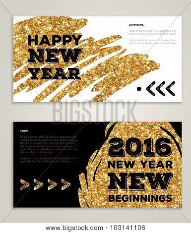New Year 2016 artistic invitations with trendy golden paint stain