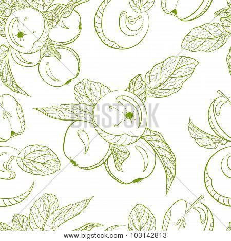 Monochrome pattern drawing apples and apple branch