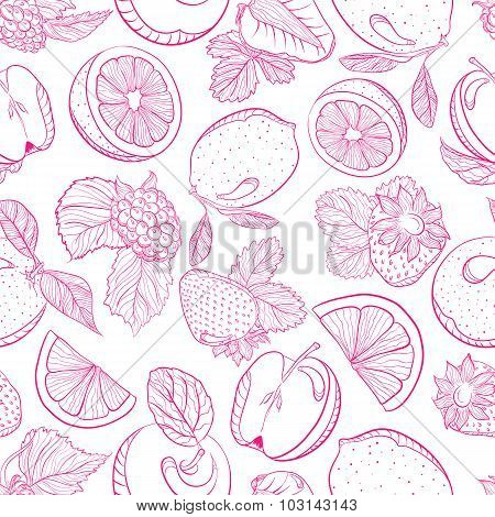 Seamless monochrome pattern fruit berry mix