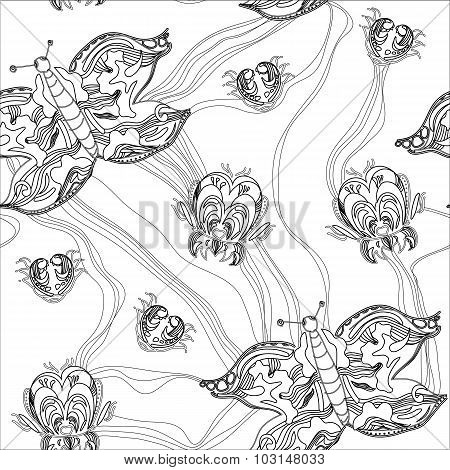 Illustration of graphic seamless pattern of fantastic butterfly