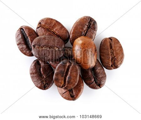 Brown coffee beans isolated on white