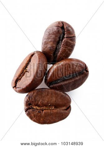 Brown coffee beans isolated on white