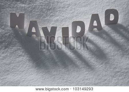 White Word Navidad Means Christmas On Snow, Snowflakes