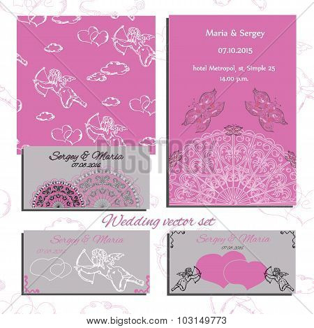 Illustration of wedding set of invitation and cards