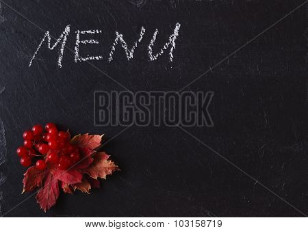 Red Viburnum On Black Slate Background With Message Menu