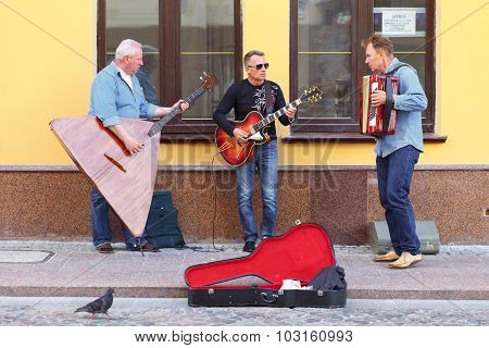 Street Musicians Playing On The Street Of Hrodna