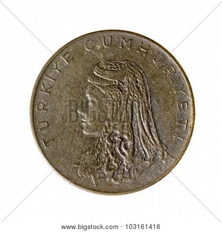 Coin Fifty Kurush Turkey Fone.vid Isolated On A White  Background. Top View.