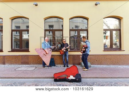 Street Musicians Playing On The Street Of Hrodna