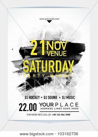 Creative abstract Template, Banner or Flyer design with date and time details for Saturday Party Night celebration.