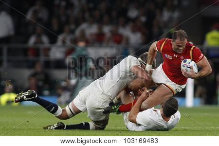 TWICKENHAM, ENGLAND - SEPTEMBER 26 2015:  The 2015 Rugby World Cup Pool A match between England and Wales at Twickenham Stadium, on September 26, 2015 in London, United Kingdom.