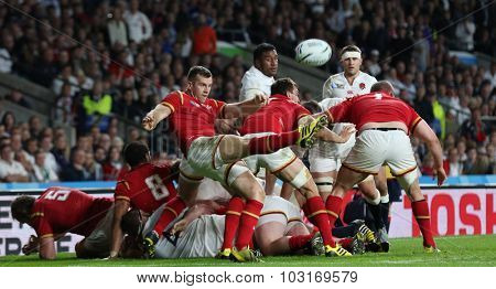 TWICKENHAM, ENGLAND - SEPTEMBER 26 2015:  The 2015 Rugby World Cup Pool A match between England and Wales at Twickenham Stadium, on September 26, 2015 in London, United Kingdom.