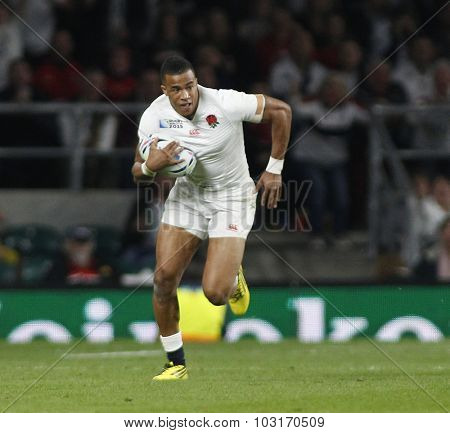 TWICKENHAM, ENGLAND - SEPTEMBER 26 2015:  The 2015 Rugby World Cup Pool A match between England and Wales at Twickenham Stadium, on September 26, 2015 in London, United Kingdom.