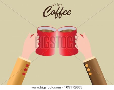 Human Hand Holding Red Coffee Cup.