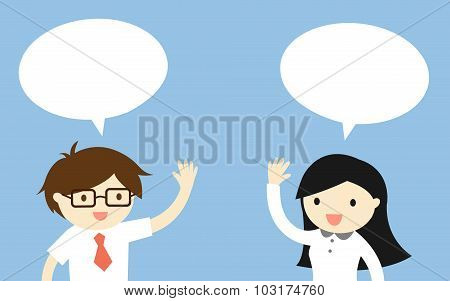 Business concept, Businessman talking with business woman. Vector illustration.