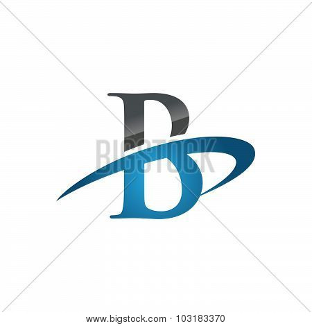 Initial letter B company swoosh logo blue