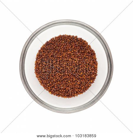 Half filled bowl of Organic Small Brown Mustard.
