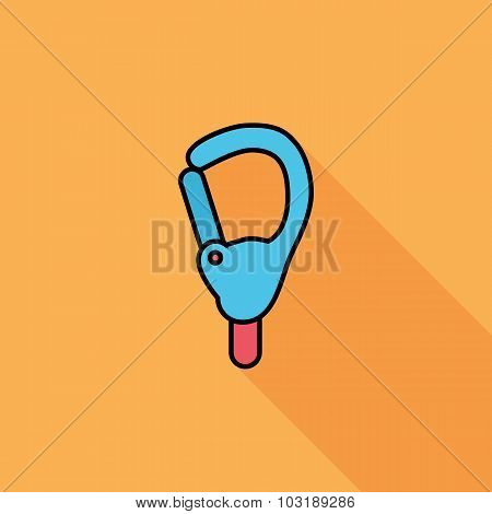 Carabiner icon. Flat vector related icon with long shadow for web and mobile applications. It can be used as - logo, icon, infographic element. Vector Illustration.