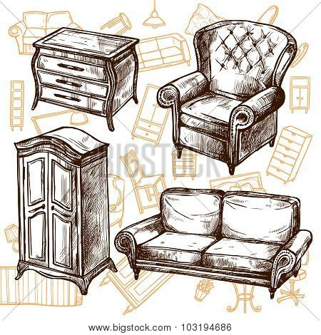 Furniture Sketch Seamless Concept