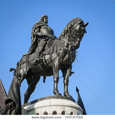 Statue of Matthias Corvinus in front of St. Michael's Church in Cluj-Napoca, Romania