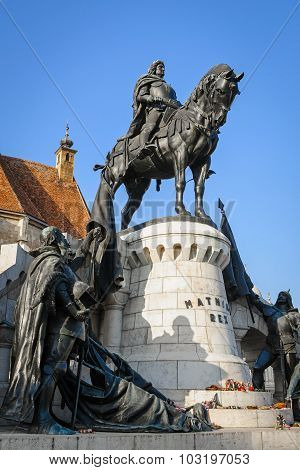 Statue of Matthias Corvinus in front of St. Michael's Church in Cluj-Napoca, Romania