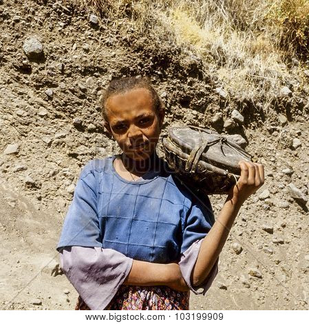 Portrait Of Beautiful Local Woman Going To The Fields