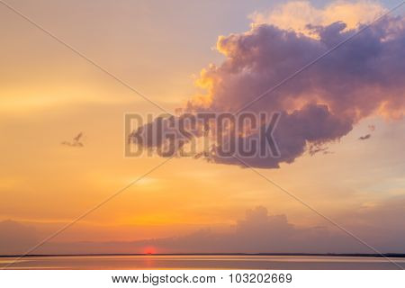 Sunset water orange sky lake cloud sea