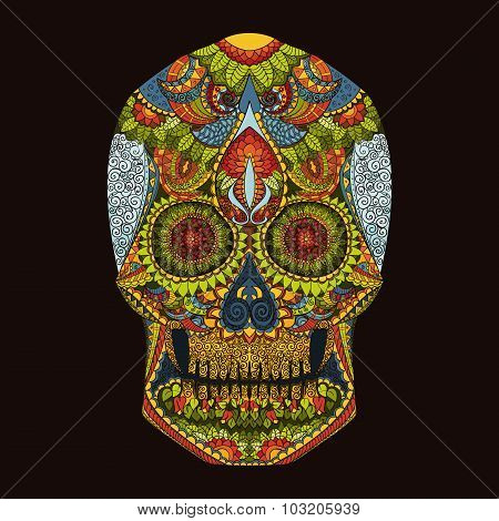 Day Of The Dead. Hand Drawn Skull ornamentrd vector flowers