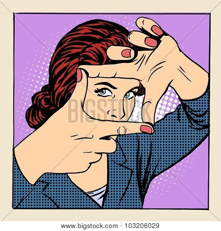 Photo frame beautiful woman gesture operator