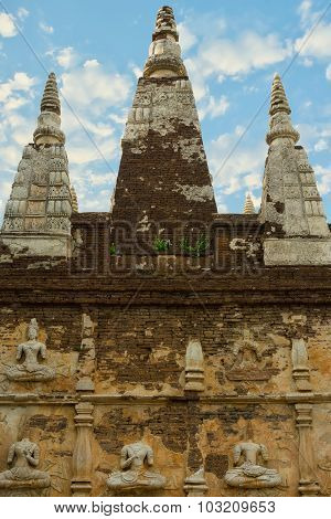Old Pagoda Temple And Art On Wall.