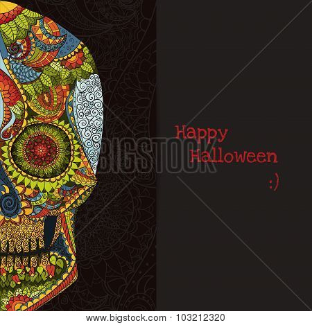 Hand Drawn Skull ornamentrd with flowers