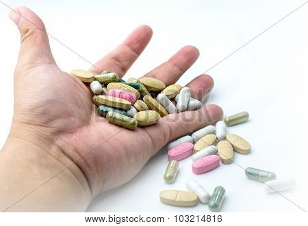 Many Pills And Tablets Isolated On White Background