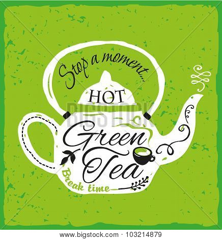 Vintage Cafe Menu with a teapot shape. Handmade.