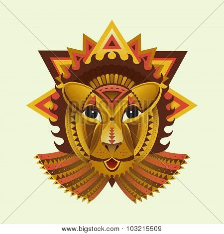 Geometric face of lion on light background