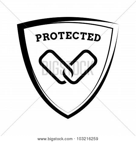 Shield Icon - Links Protected, Black And White Template