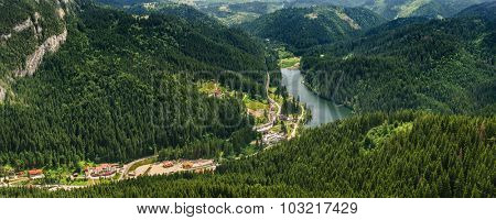 Panoramic view to Lacu Rosu AKA Red Lake, Carpathians, Romania