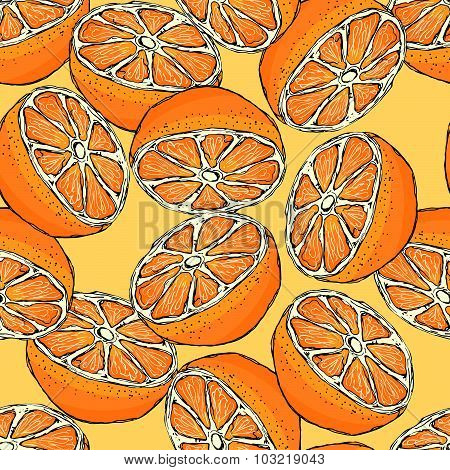 Seamless Pattern With Sliced Oranges.