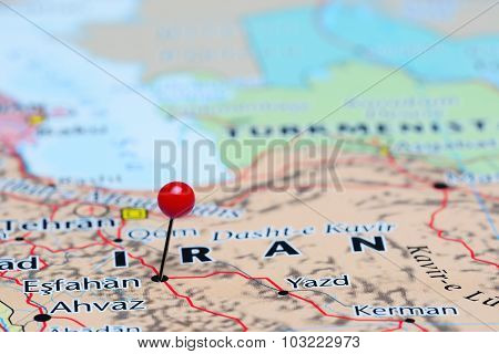 Esfahan pinned on a map of Asia