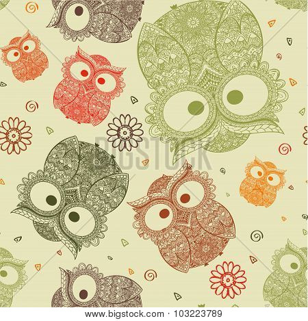 Ornamental owl on the patterned background.