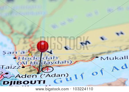 Aden pinned on a map of Asia
