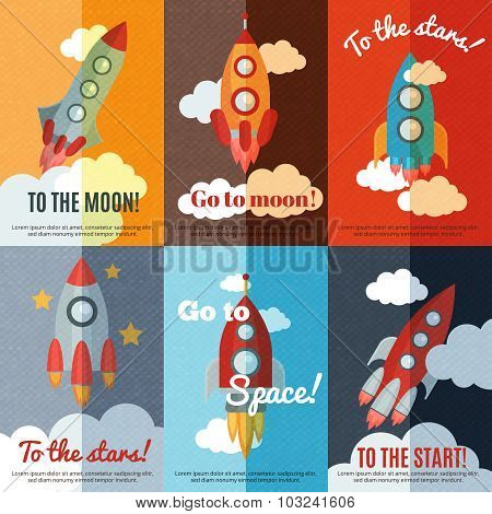 Vintage rocket flat banners composition poster