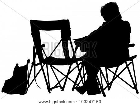 Girl on a chair during a picnic on a white background