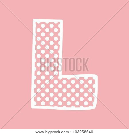 L vector alphabet letter with white polka dots on pink background