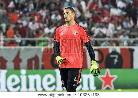Goalkeeper Manuel Neuer During The Uefa Champions League Game Between Olympiacos And Bayern, In Athe